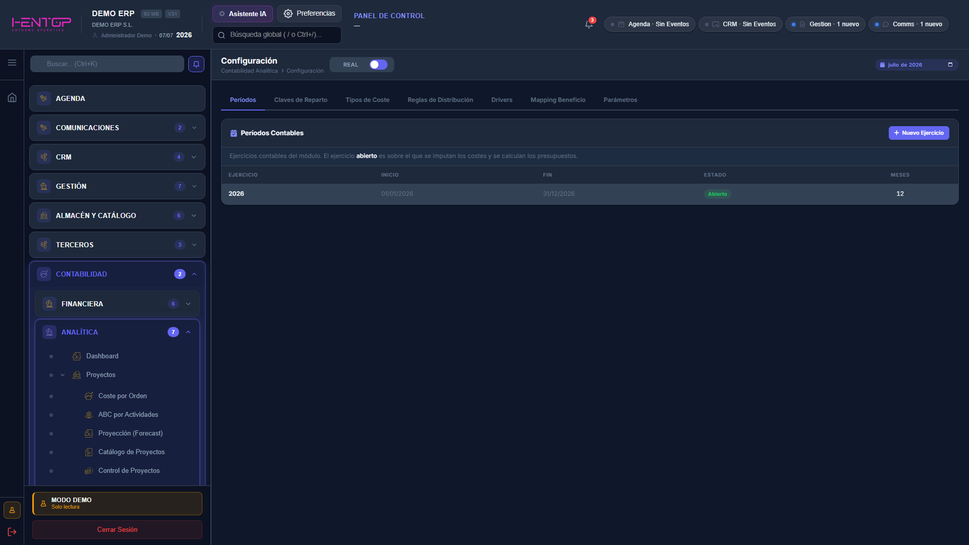 Configuración de contabilidad analítica