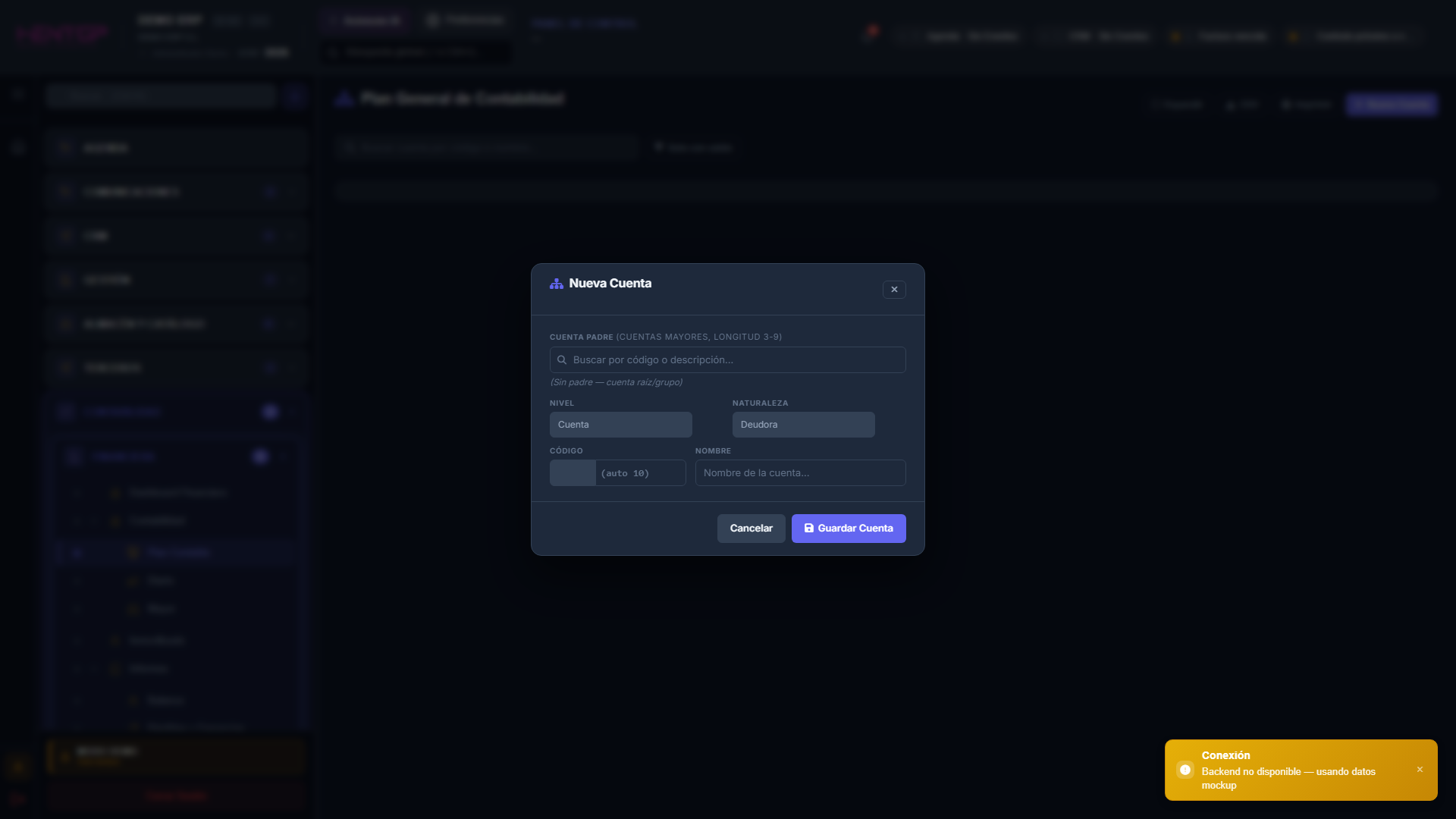 Modal Nueva Cuenta