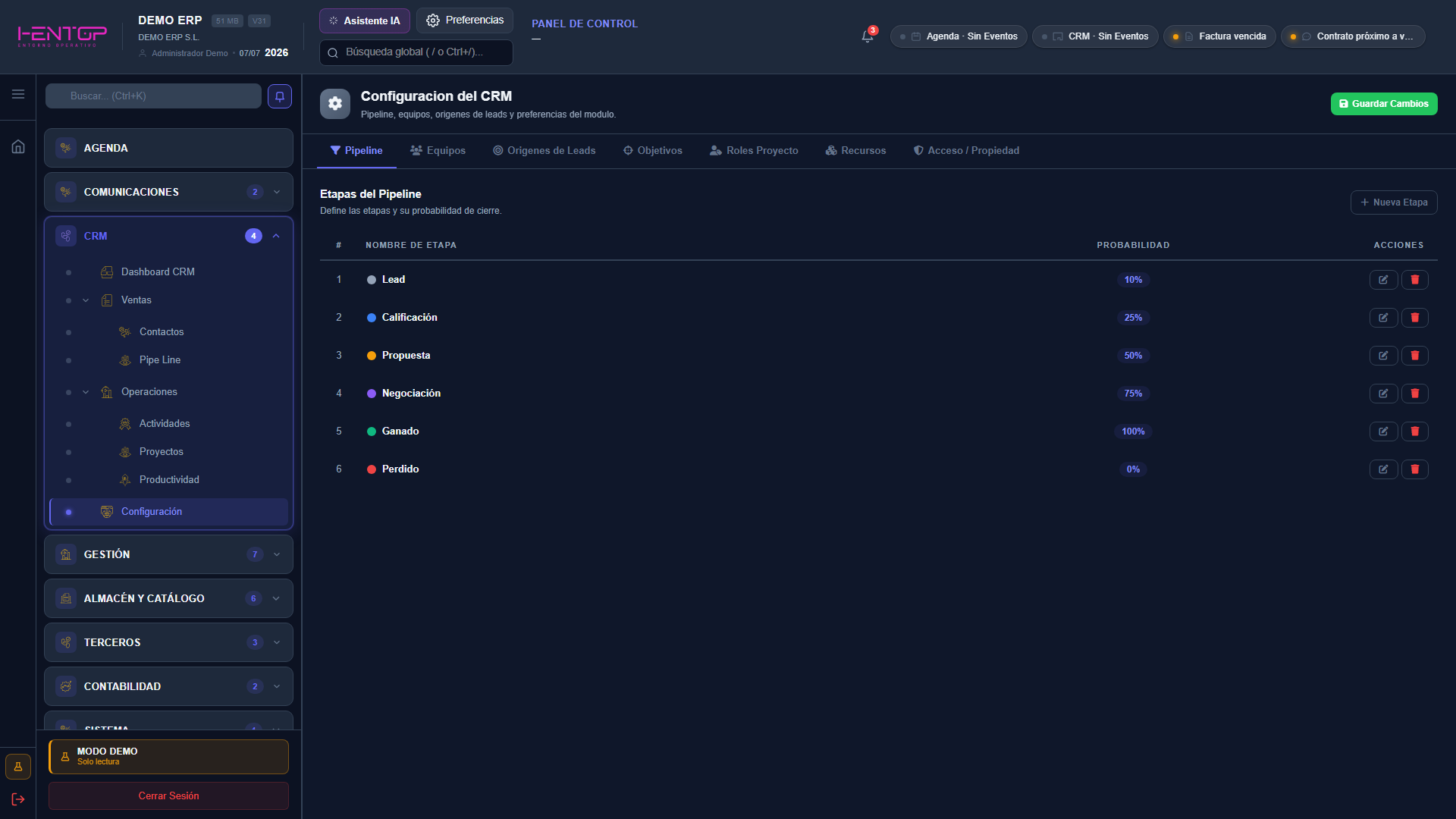 Configuración del CRM