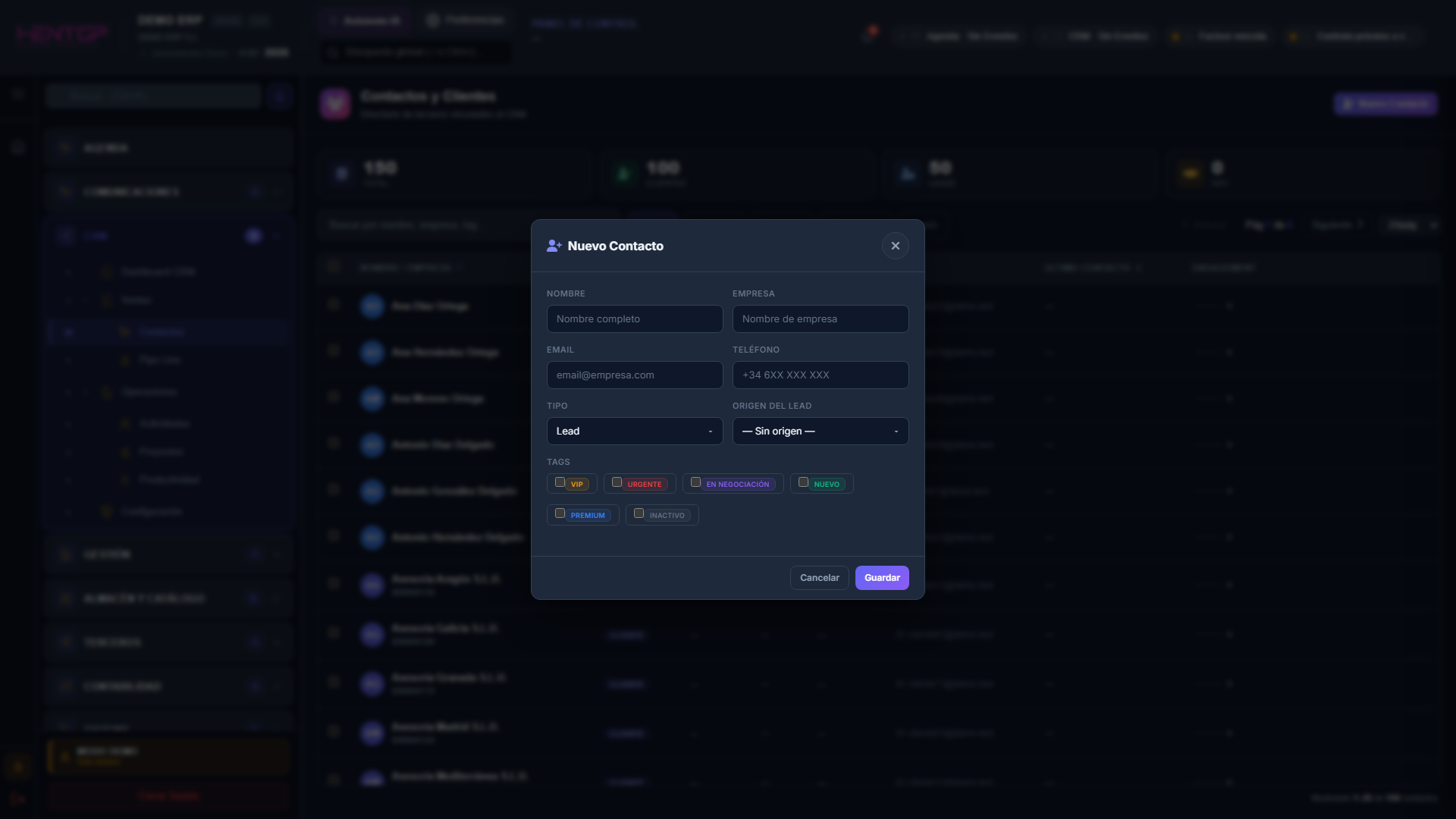Modal Nuevo Contacto