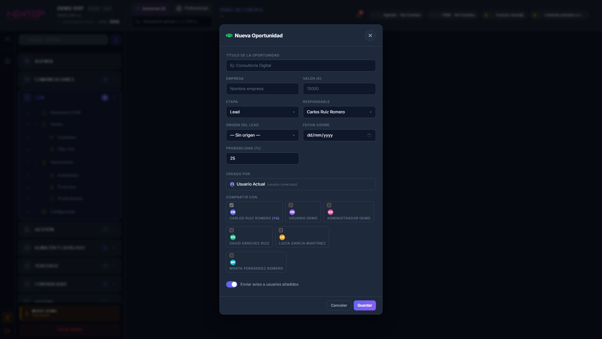 Modal Nueva Oportunidad