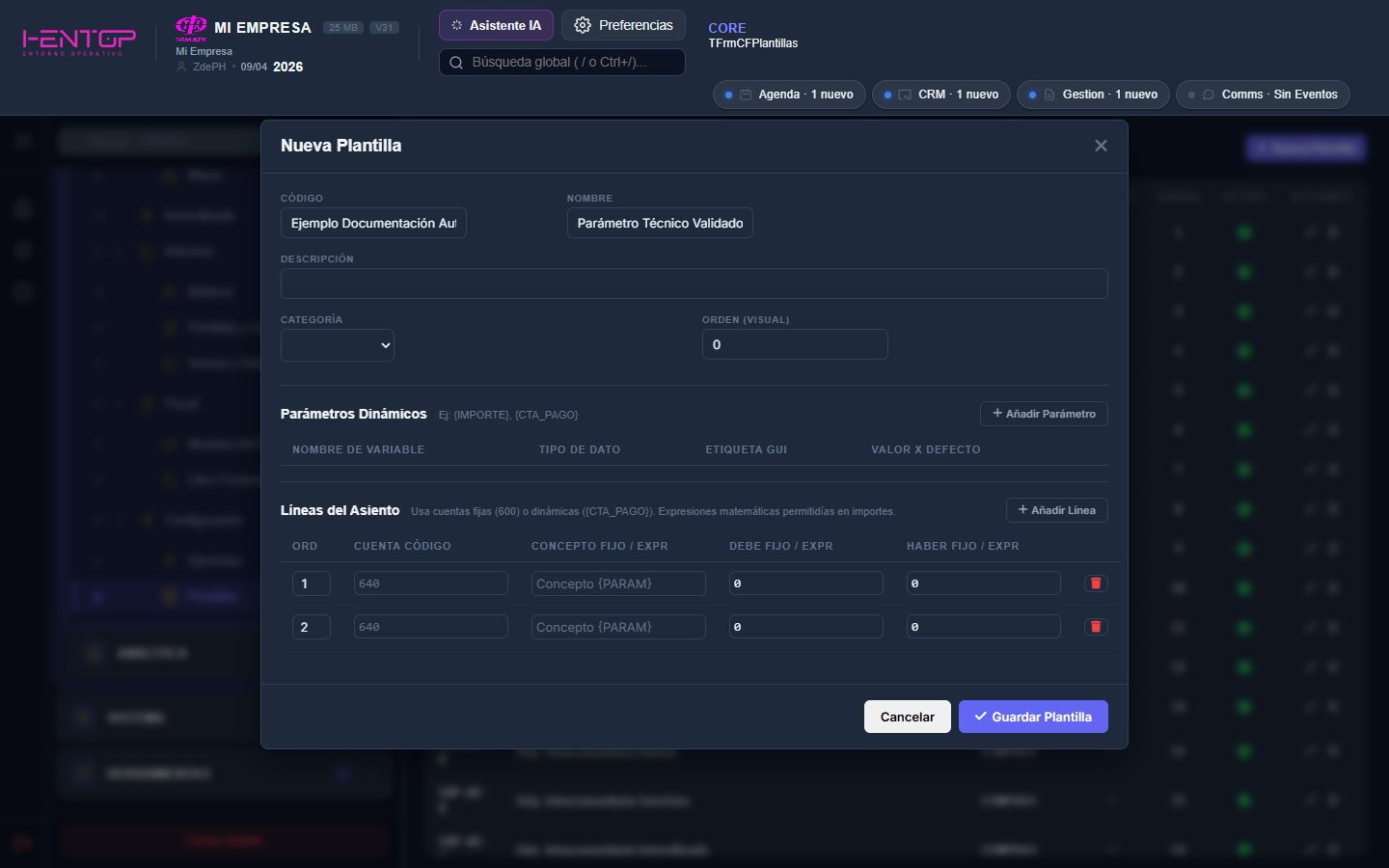 Modal Nueva Plantilla