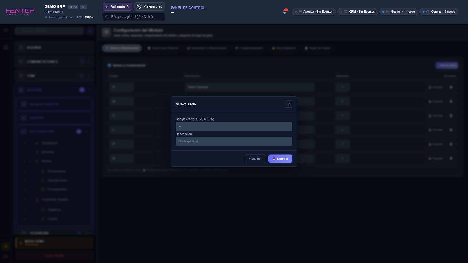 Modal Nueva serie
