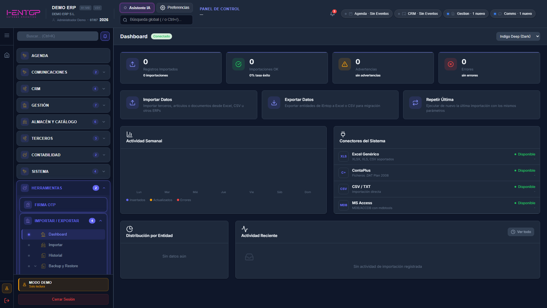 Dashboard de Importar / Exportar