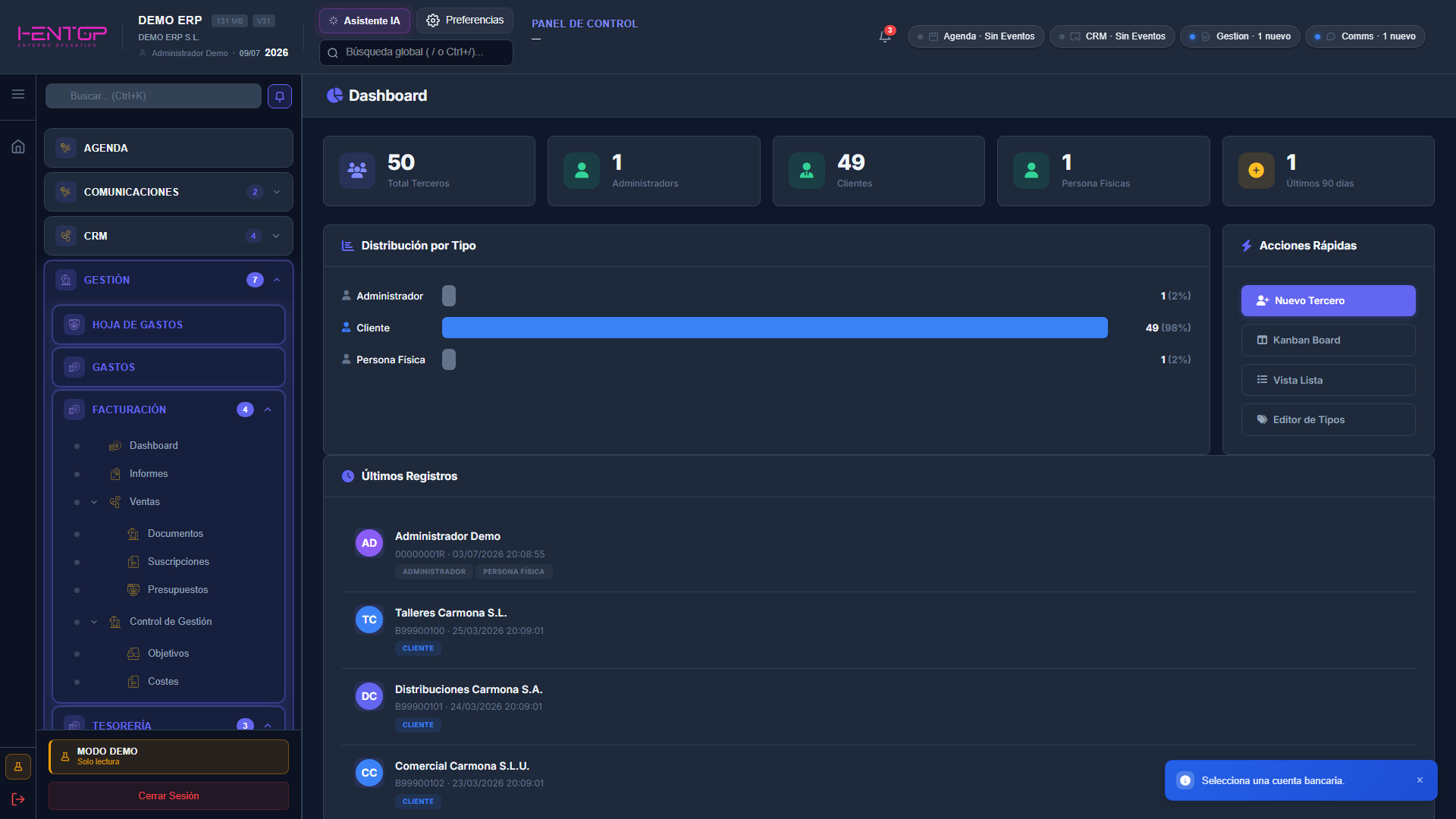 Dashboard de Terceros