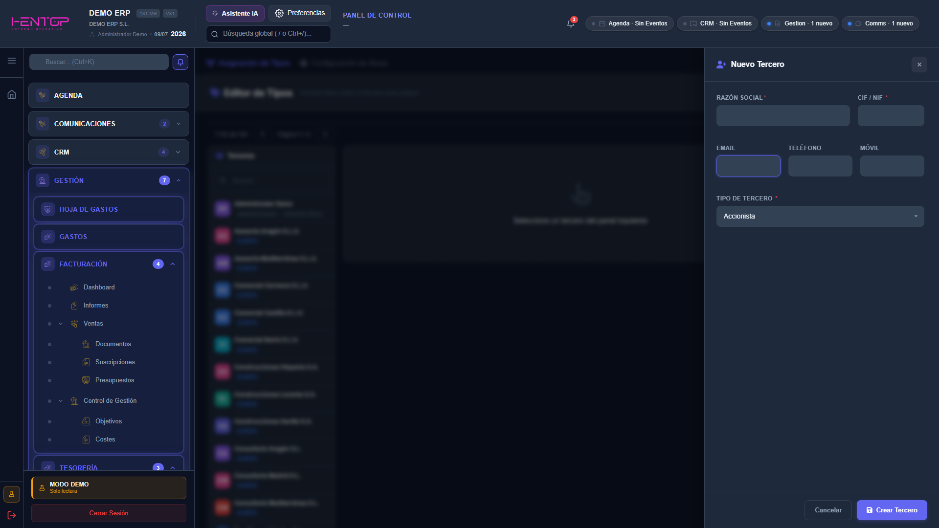 Editor de tipos de tercero