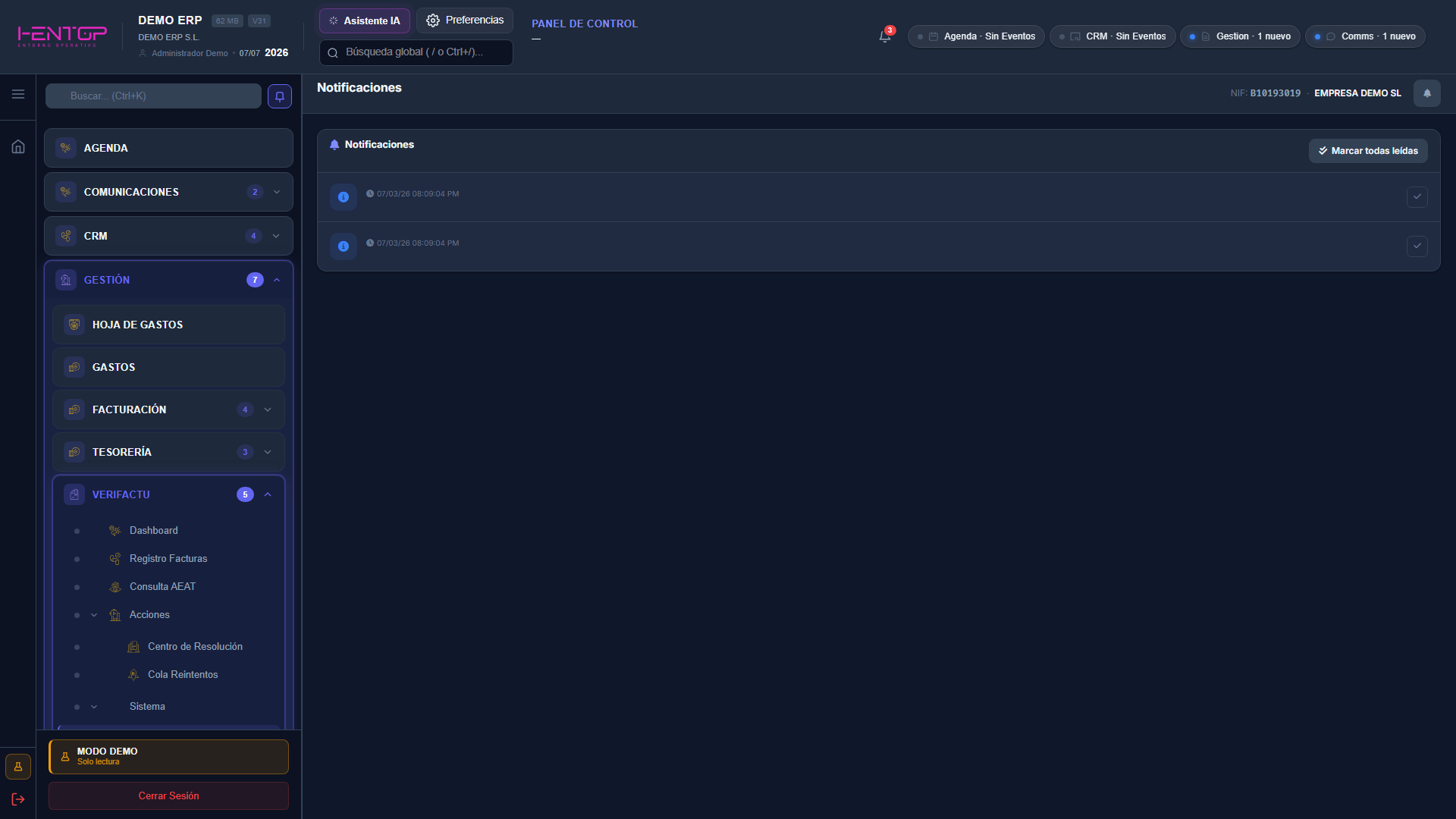 Notificaciones VeriFactu